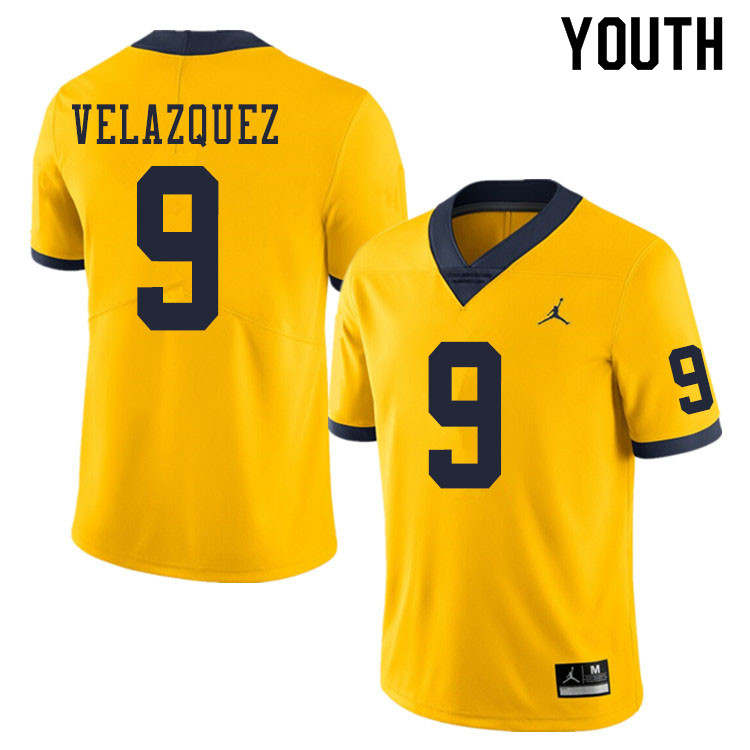 Youth #9 Joey Velazquez Michigan Wolverines College Football Jerseys Sale-Yellow